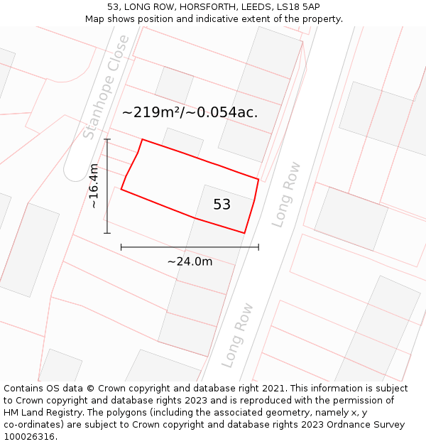 53, LONG ROW, HORSFORTH, LEEDS, LS18 5AP: Plot and title map