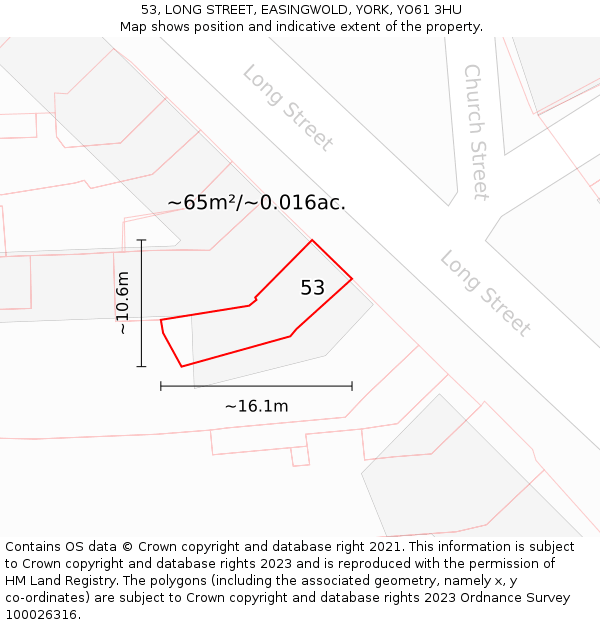 53, LONG STREET, EASINGWOLD, YORK, YO61 3HU: Plot and title map