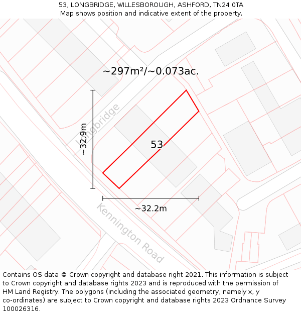 53, LONGBRIDGE, WILLESBOROUGH, ASHFORD, TN24 0TA: Plot and title map