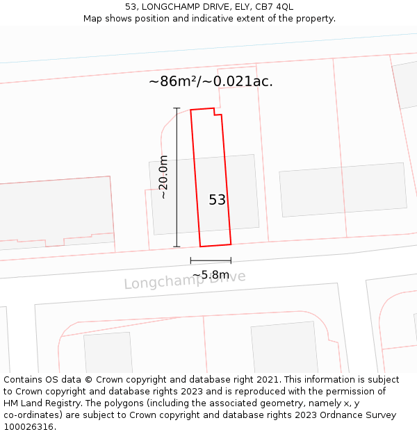 53, LONGCHAMP DRIVE, ELY, CB7 4QL: Plot and title map