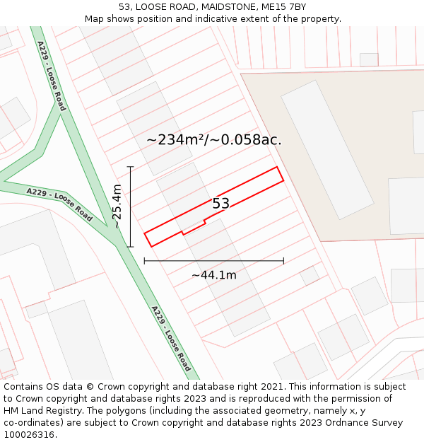 53, LOOSE ROAD, MAIDSTONE, ME15 7BY: Plot and title map