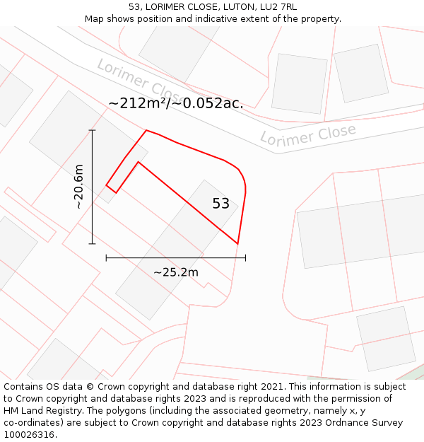 53, LORIMER CLOSE, LUTON, LU2 7RL: Plot and title map