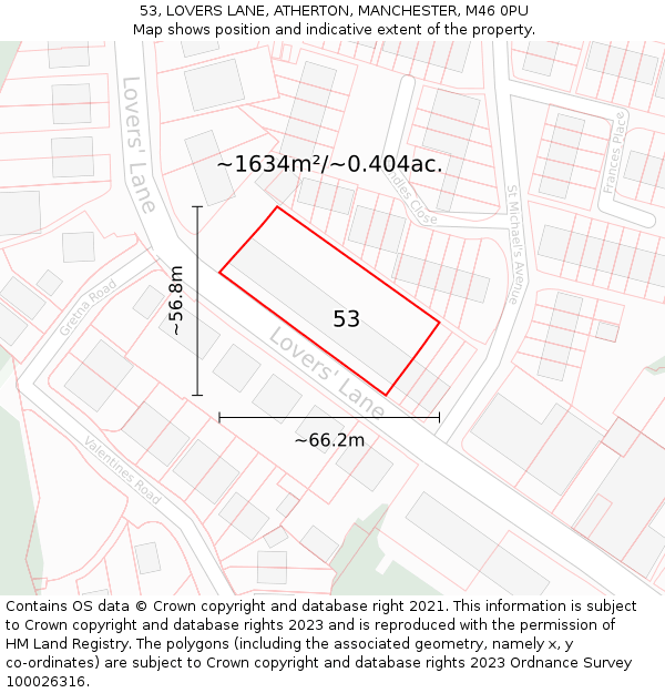 53, LOVERS LANE, ATHERTON, MANCHESTER, M46 0PU: Plot and title map