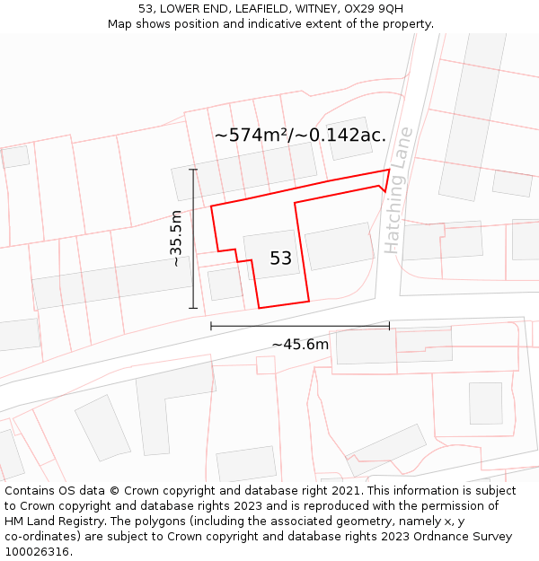 53, LOWER END, LEAFIELD, WITNEY, OX29 9QH: Plot and title map