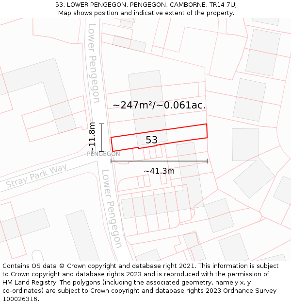 53, LOWER PENGEGON, PENGEGON, CAMBORNE, TR14 7UJ: Plot and title map
