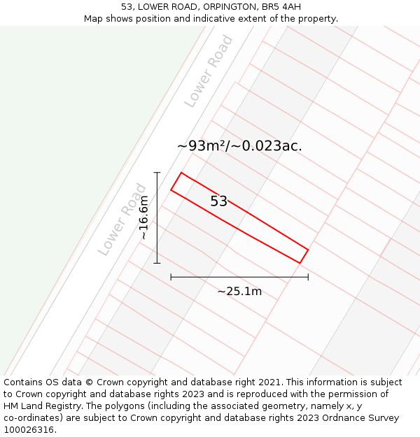 53, LOWER ROAD, ORPINGTON, BR5 4AH: Plot and title map
