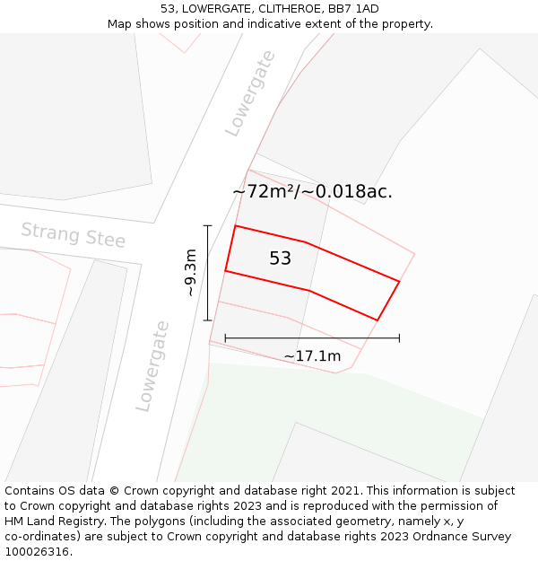 53, LOWERGATE, CLITHEROE, BB7 1AD: Plot and title map