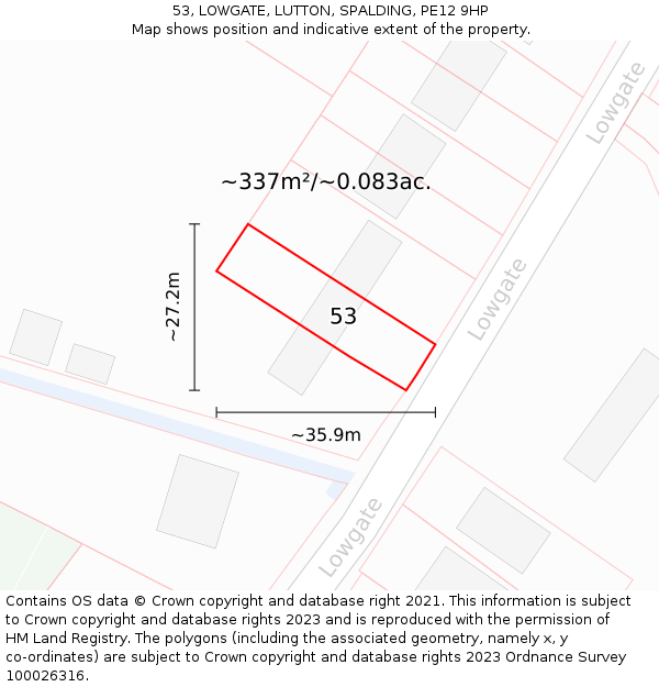 53, LOWGATE, LUTTON, SPALDING, PE12 9HP: Plot and title map