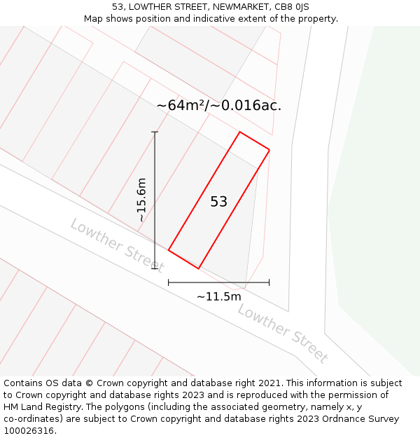 53, LOWTHER STREET, NEWMARKET, CB8 0JS: Plot and title map