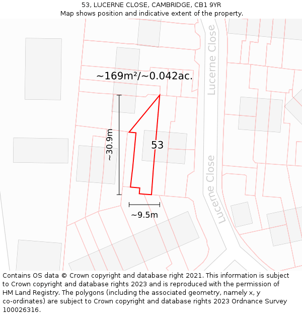 53, LUCERNE CLOSE, CAMBRIDGE, CB1 9YR: Plot and title map