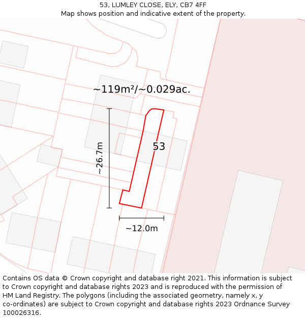 53, LUMLEY CLOSE, ELY, CB7 4FF: Plot and title map
