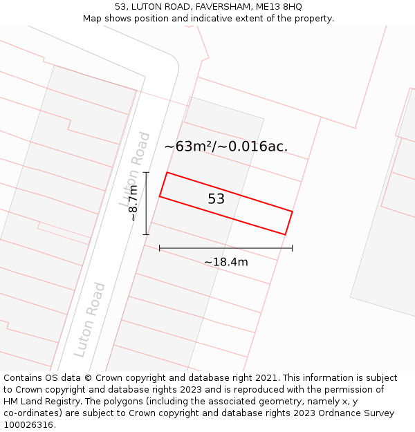 53, LUTON ROAD, FAVERSHAM, ME13 8HQ: Plot and title map