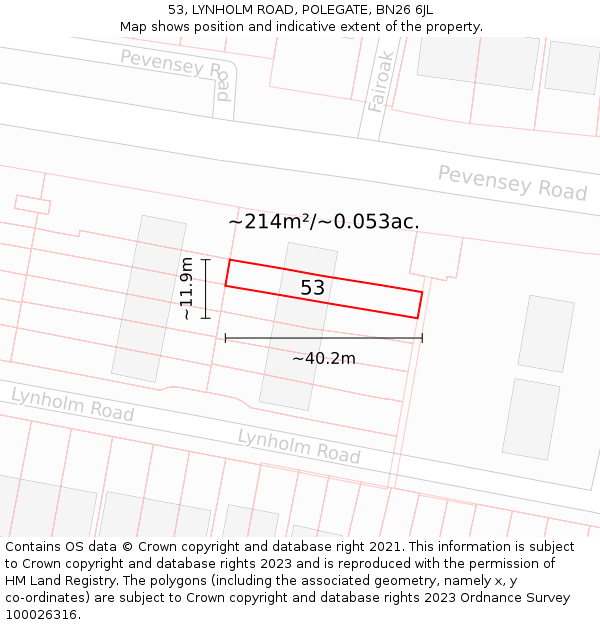 53, LYNHOLM ROAD, POLEGATE, BN26 6JL: Plot and title map