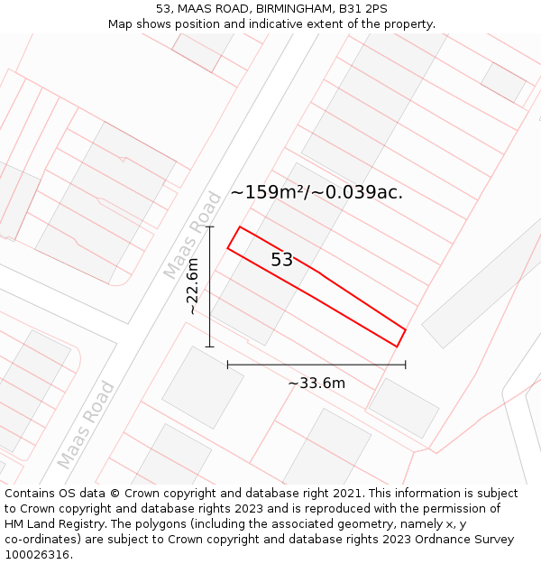53, MAAS ROAD, BIRMINGHAM, B31 2PS: Plot and title map