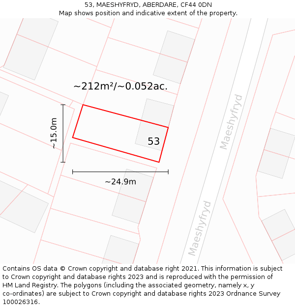53, MAESHYFRYD, ABERDARE, CF44 0DN: Plot and title map