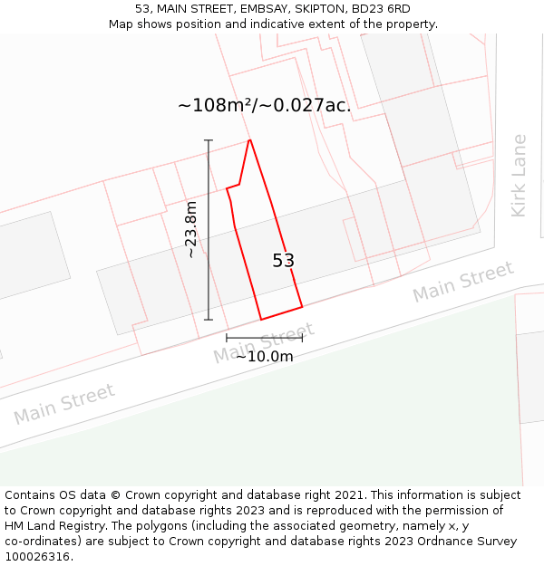 53, MAIN STREET, EMBSAY, SKIPTON, BD23 6RD: Plot and title map