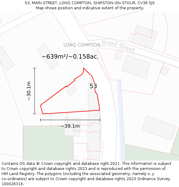 53, MAIN STREET, LONG COMPTON, SHIPSTON-ON-STOUR, CV36 5JS: Plot and title map