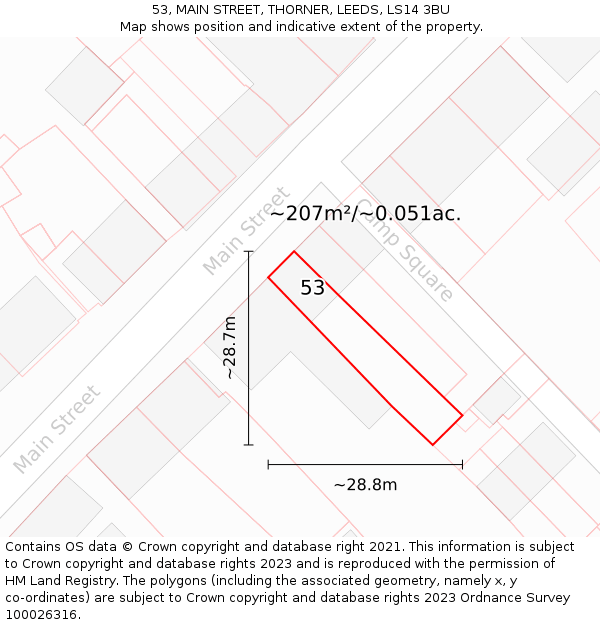 53, MAIN STREET, THORNER, LEEDS, LS14 3BU: Plot and title map