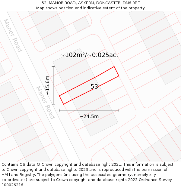 53, MANOR ROAD, ASKERN, DONCASTER, DN6 0BE: Plot and title map