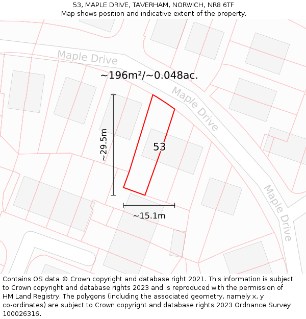 53, MAPLE DRIVE, TAVERHAM, NORWICH, NR8 6TF: Plot and title map