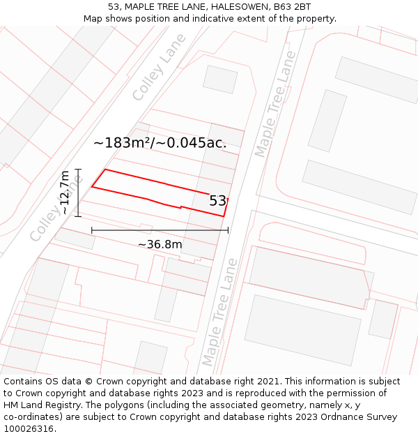 53, MAPLE TREE LANE, HALESOWEN, B63 2BT: Plot and title map