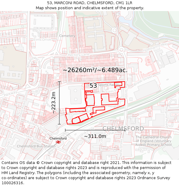 53, MARCONI ROAD, CHELMSFORD, CM1 1LR: Plot and title map