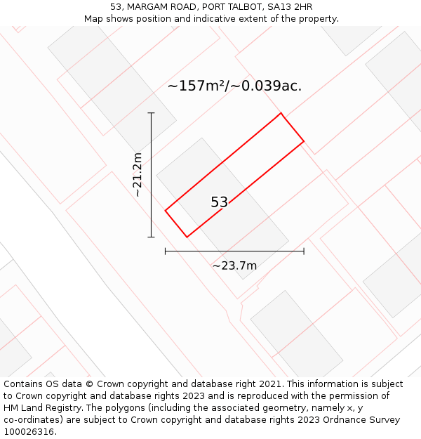 53, MARGAM ROAD, PORT TALBOT, SA13 2HR: Plot and title map