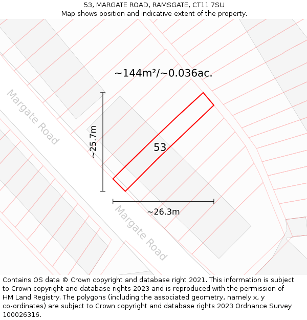 53, MARGATE ROAD, RAMSGATE, CT11 7SU: Plot and title map