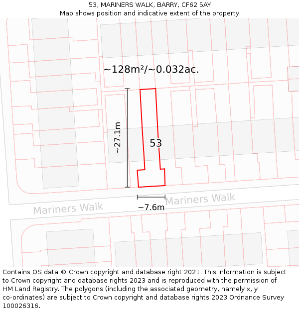 53, MARINERS WALK, BARRY, CF62 5AY: Plot and title map