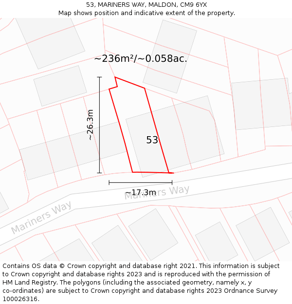 53, MARINERS WAY, MALDON, CM9 6YX: Plot and title map
