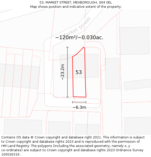 53, MARKET STREET, MEXBOROUGH, S64 0EL: Plot and title map