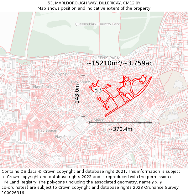 53, MARLBOROUGH WAY, BILLERICAY, CM12 0YJ: Plot and title map