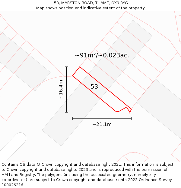 53, MARSTON ROAD, THAME, OX9 3YG: Plot and title map