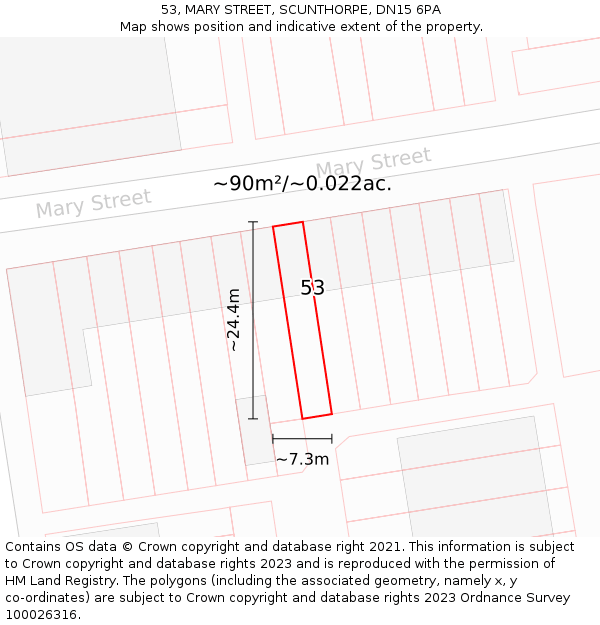 53, MARY STREET, SCUNTHORPE, DN15 6PA: Plot and title map