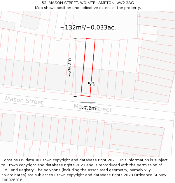 53, MASON STREET, WOLVERHAMPTON, WV2 3AG: Plot and title map