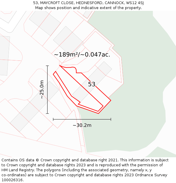 53, MAYCROFT CLOSE, HEDNESFORD, CANNOCK, WS12 4SJ: Plot and title map