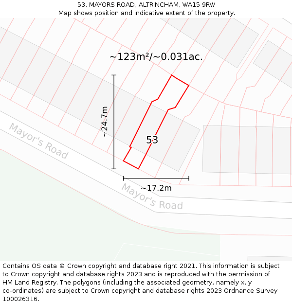 53, MAYORS ROAD, ALTRINCHAM, WA15 9RW: Plot and title map