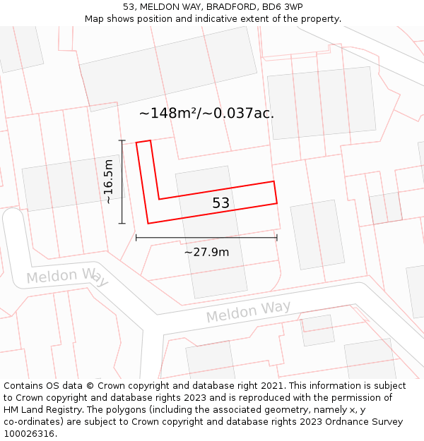53, MELDON WAY, BRADFORD, BD6 3WP: Plot and title map