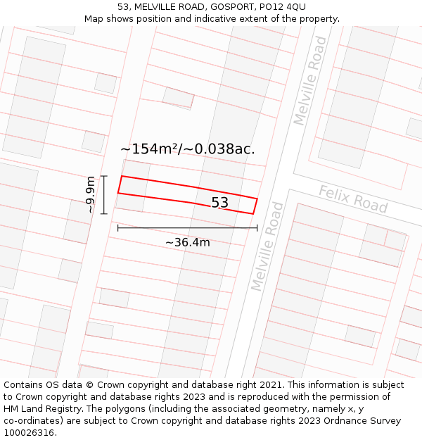 53, MELVILLE ROAD, GOSPORT, PO12 4QU: Plot and title map