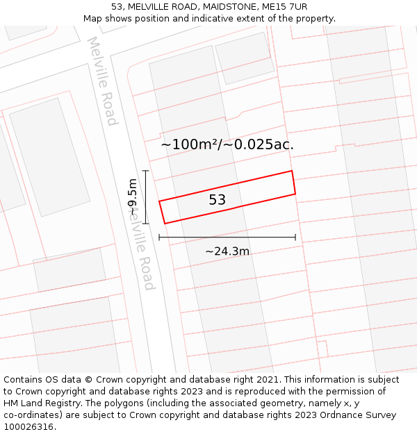 53, MELVILLE ROAD, MAIDSTONE, ME15 7UR: Plot and title map
