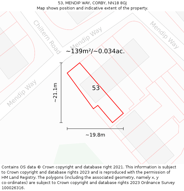 53, MENDIP WAY, CORBY, NN18 8GJ: Plot and title map
