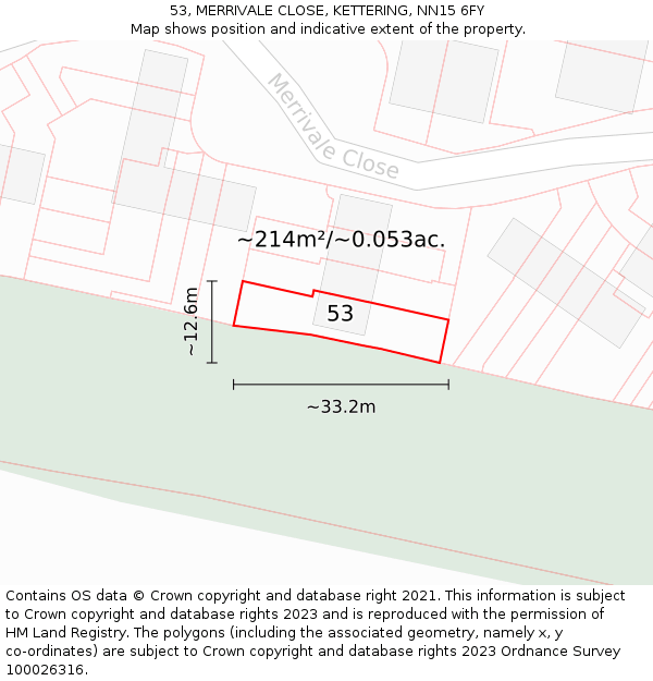 53, MERRIVALE CLOSE, KETTERING, NN15 6FY: Plot and title map