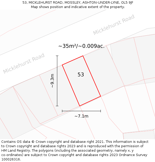 53, MICKLEHURST ROAD, MOSSLEY, ASHTON-UNDER-LYNE, OL5 9JF: Plot and title map