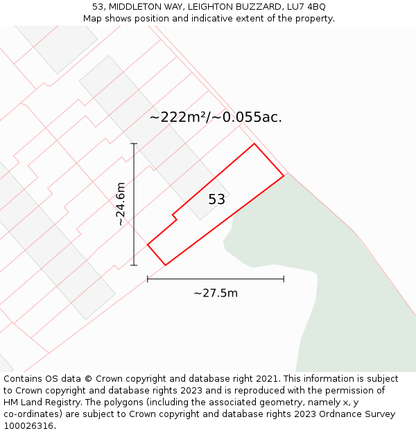 53, MIDDLETON WAY, LEIGHTON BUZZARD, LU7 4BQ: Plot and title map