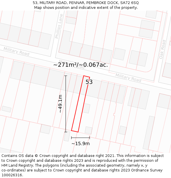53, MILITARY ROAD, PENNAR, PEMBROKE DOCK, SA72 6SQ: Plot and title map