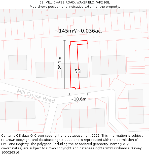 53, MILL CHASE ROAD, WAKEFIELD, WF2 9SL: Plot and title map