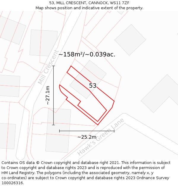 53, MILL CRESCENT, CANNOCK, WS11 7ZF: Plot and title map