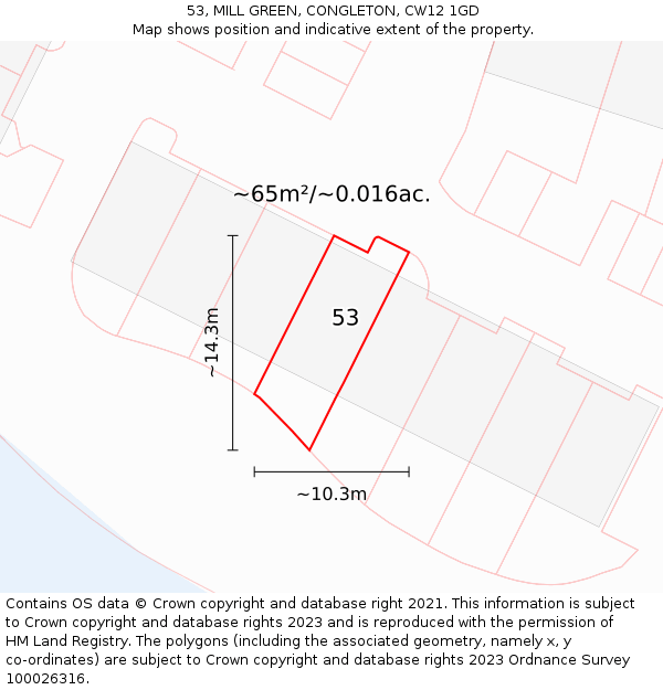53, MILL GREEN, CONGLETON, CW12 1GD: Plot and title map