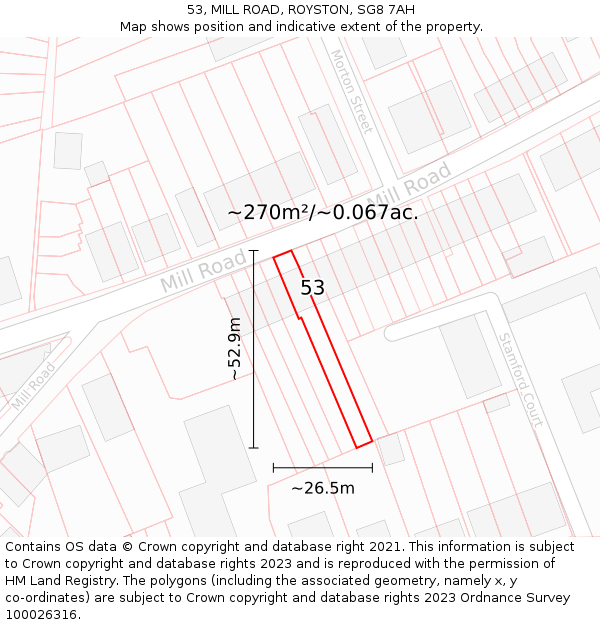 53, MILL ROAD, ROYSTON, SG8 7AH: Plot and title map