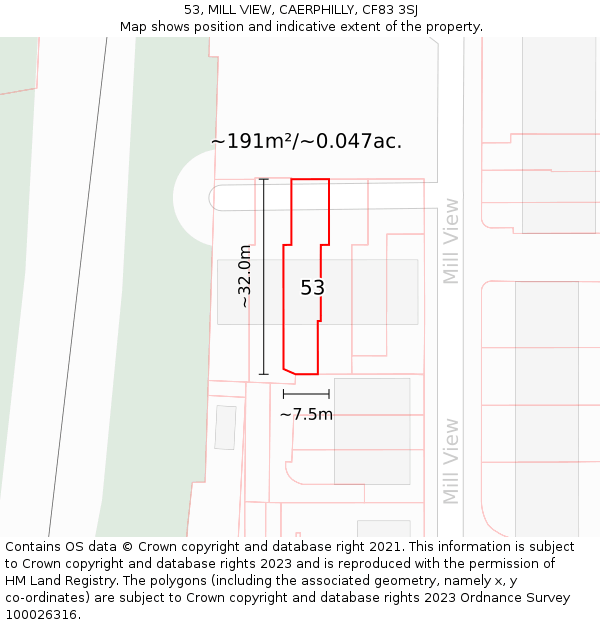 53, MILL VIEW, CAERPHILLY, CF83 3SJ: Plot and title map